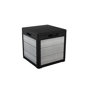 Keter Denali 30 Gallon Resin Deck Box for Patio Furniture, Pool Accessories, and Storage for Outdoor Toys, Grey/Black