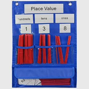 Mewise Place Value Pocket Chart,Counting Caddie Pocket Chart for Classroom Blue