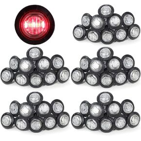 3/4 Inch Mini Clear Lens Amber 3 LED Round Button Side Marker Indicator Lights Extra Bright with Black Rubbers for Boat Truck Trailer RV Caravan 12V DC Pack of 50.