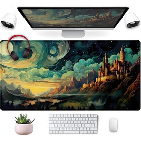 Pink Black Clouds Desk Mat XXL Large Extended Gaming Mouse Pad Celestial Mousepad with Stitched Edges, Office Desktop Decor Desk Pad Computer Mat, Laptop Keyboard and Mouse Mat, 31.5x15.75 in