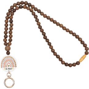 Wood Beaded Lanyards for Id Badges Holder, Teacher Breakaway Lanyard Boho Keychain Id Lanyard for Women