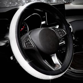 Crystal Rhinestone car Steering Wheel Cover, Bling Bling Crystal Crown Leather Non-Slip Universal 15 inch/38 cm Steering Wheel Cover (Crown)