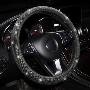 Car Bling Rhinestones Steering Wheel Cover with Sparkling Crystal Dimond, Anti-slip Steering Wheel Protector, 15 inch Elastic Universal for Cars, Vehicles, SUVs, Bling Car Interior Accessories (Black)