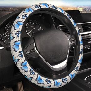 Blue Butterfly Black Steering Wheel Cover for Women Men Girls Car Accessories Decor Anti-Slip Neoprene Auto Steering Wheel Covers Protector Universal 15 Inch