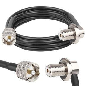 RG58 UHF PL259 Male to SO239 Female Right Angle Bulkhead Mount Cable - 15FT CB Antenna Extension Cable CB Coax Cable for Vehicle Car SUV Truck Two Way Radio Ham Radio