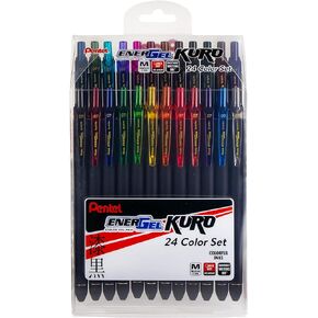 EnerGel Kuro Liquid Gel Pen, (0.7mm) Medium line, Assorted Ink, 24-pk