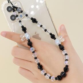 Beaded Mobile Phone Lanyard Wrist Strap, Kawaii Smiley Face Star Letter Pearl Rainbow Polymer Clay Acrylic Bead Charm Phone Wrist Chain Bracelet Keychain for Women Girls Phone Accessory, M