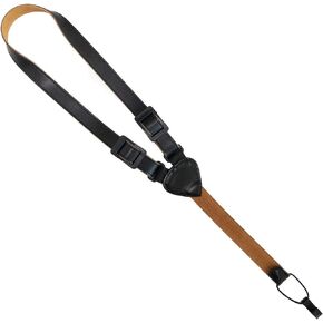 Ukulele small guitar strap, three-layer leather strap, width 1 inch, adjustable length (21.6-29 inches), unisex small guitar, ukulele strap (black-brown)