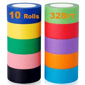 شريط لاصق ملون، شريط للرسامين بألوان قوس قزح، شريط ورقي فني ملون للأطفال، ملصقات فنية للحرف اليدوية، لوازم تعليمية لتزيين الترميز والديكور، 10 لفات، عرض 2.54 سم × 10.9 ياردة in Kuwait