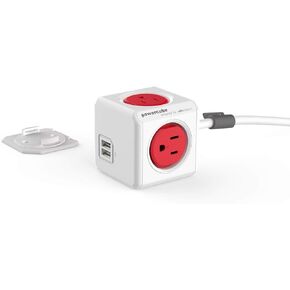 Allocacoc, PowerCube |ExtendedUSB|, 4 outlets, 2 USB Ports, 5 feet cable, Mounting dock, Surge Protection, Childproof Sockets, ETL Certified (Blue)