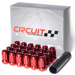 Circuit Performance Spline Drive Tuner Acorn Lug Nuts Red 12x1.5 Forged Steel (24pc + Tool)