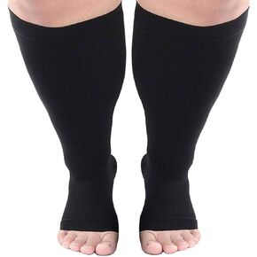 Runee Ultra Wide Open Toe Knee High Compression Sock - Made For People With Wide Calves