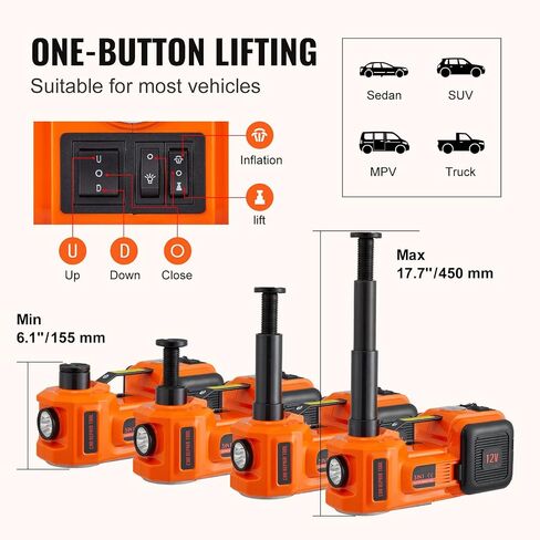 VEVOR Electric Car Jack, 5 Ton/11023 LBS Hydraulic Jack Lift with Built-in Inflatable Pump and LED Light, Portable Car Jack for SUV MPV Sedan Truck Change Tires Garage Repair in Saudi Arabia