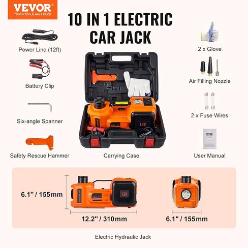 VEVOR Electric Car Jack, 5 Ton/11023 LBS Hydraulic Jack Lift with Built-in Inflatable Pump and LED Light, Portable Car Jack for SUV MPV Sedan Truck Change Tires Garage Repair in Saudi Arabia