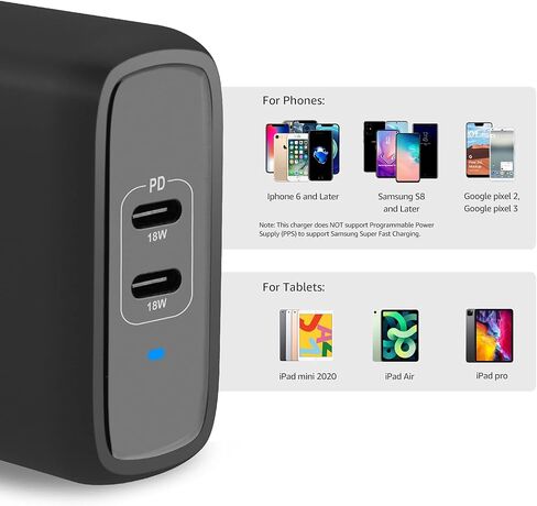 Amazon Basics 20W Foldable USB-C Wall Charger with Power Delivery for Tablets & Phones (iPhone 16/15/14/13/12/11/X, iPad, Samsung), Portable, Non-PPS, White in Kuwait