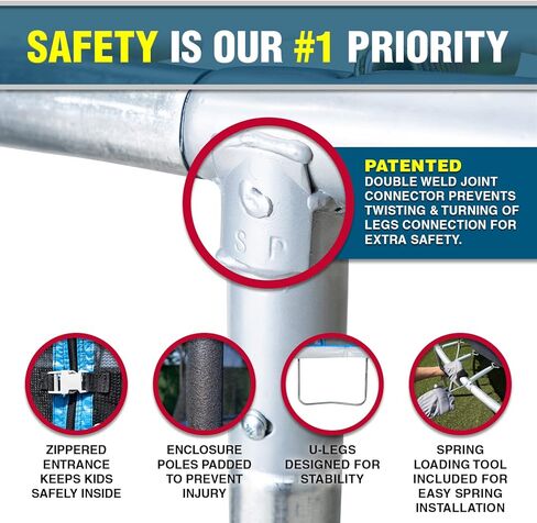 ترامبولين دائري بإطار فولاذي مجلفن عالي التحمل مقاوم للصدأ: مجموعة حاوية أمان ذات 6 أقطاب، تلبي معايير السلامة ASTM، 14 قدم - أزرق in Kuwait