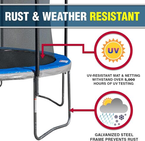 ترامبولين دائري بإطار فولاذي مجلفن عالي التحمل مقاوم للصدأ: مجموعة حاوية أمان ذات 6 أقطاب، تلبي معايير السلامة ASTM، 14 قدم - أزرق in Kuwait