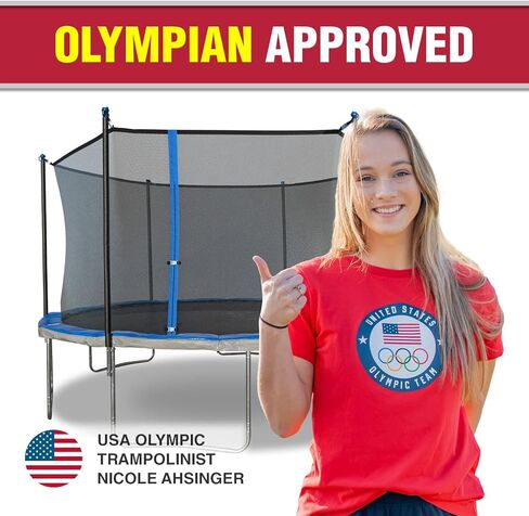 ترامبولين دائري بإطار فولاذي مجلفن عالي التحمل مقاوم للصدأ: مجموعة حاوية أمان ذات 6 أقطاب، تلبي معايير السلامة ASTM، 14 قدم - أزرق in Kuwait