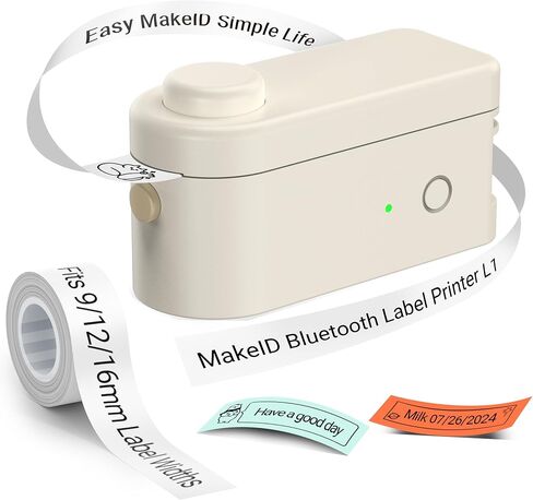 Makeid Label Makers, L1 Label Maker Machine, Portable Wireless Sticker Label Makers for Home, School, Office Use, Rechargeable Thermal Printer with Multiple Fonts, Templates - Beige, 203dpi in Saudi Arabia