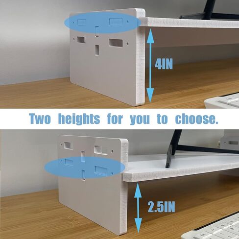 حامل شاشة مع رف تخزين ثلاثي الطبقات للكمبيوتر المحمول وحامل تلفزيون وسطح المكتب ومنظم تخزين خشبي ورافعات شاشة الجلوس. رف حامل للكمبيوتر المحمول مع درج منظم (أبيض) in Kuwait