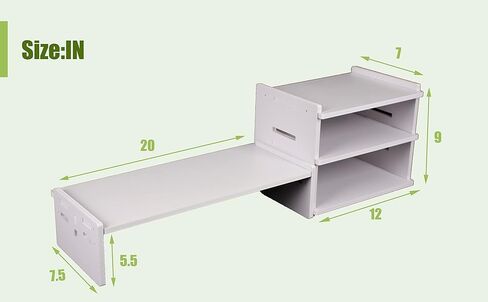 حامل شاشة مع رف تخزين ثلاثي الطبقات للكمبيوتر المحمول وحامل تلفزيون وسطح المكتب ومنظم تخزين خشبي ورافعات شاشة الجلوس. رف حامل للكمبيوتر المحمول مع درج منظم (أبيض) in Kuwait