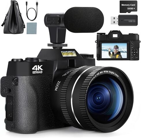 كاميرات رقمية للتصوير الفوتوغرافي، كاميرا فيديو بدقة 4K بدقة 48 ميجابكسل، وكاميرا تسجيل فيديو بتكبير رقمي 16X لليوتيوب، وكاميرا للسفر مع بطاقة SD سعة 32 جيجابايت وعدسة ماكرو بزاوية واسعة in Kuwait