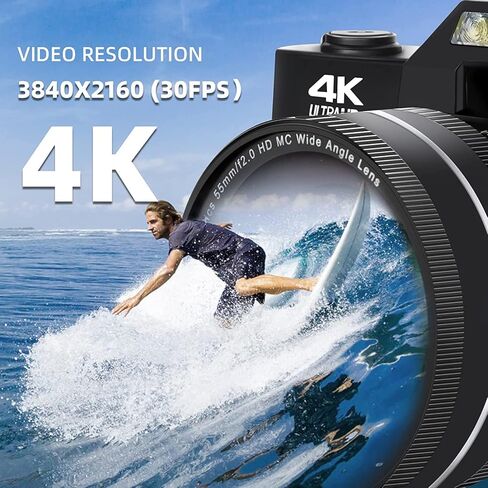 كاميرات رقمية للتصوير الفوتوغرافي، كاميرا فيديو بدقة 4K بدقة 48 ميجابكسل، وكاميرا تسجيل فيديو بتكبير رقمي 16X لليوتيوب، وكاميرا للسفر مع بطاقة SD سعة 32 جيجابايت وعدسة ماكرو بزاوية واسعة in Kuwait