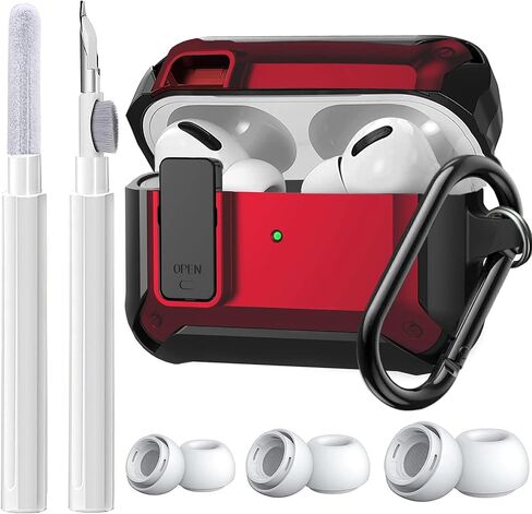 Olytop for Airpods Pro 2 Gen/1st Case Lock With Cleaner Kit & Replacement Ear Tips (S/M/L), Rugged Protective Cover for iPod Pro (2023/2022/2019) With Keychain, Black in Kuwait