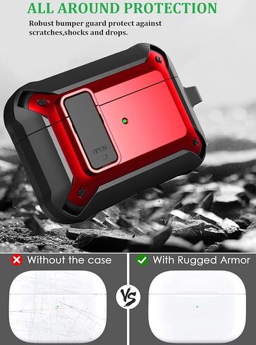 Olytop for Airpods Pro 2 Gen/1st Case Lock With Cleaner Kit & Replacement Ear Tips (S/M/L), Rugged Protective Cover for iPod Pro (2023/2022/2019) With Keychain, Black in Kuwait