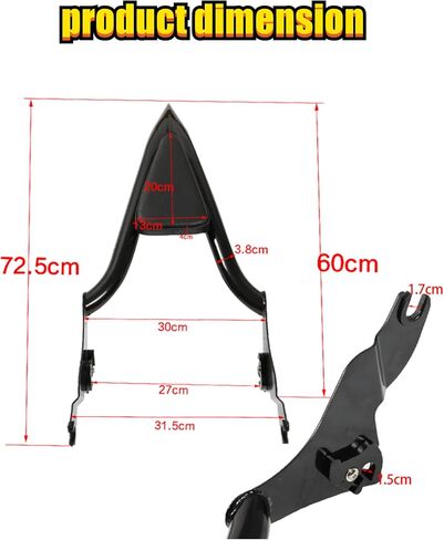 22 Inches Motorcycle Backrest Sissy Bar Detachable w/pad Replacement for Touring CVO Road Glide Street Glide Road King Electra Glide 2009-2021 Black in Saudi Arabia