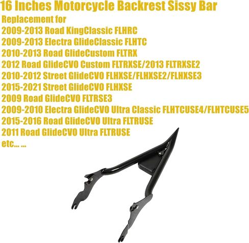 22 Inches Motorcycle Backrest Sissy Bar Detachable w/pad Replacement for Touring CVO Road Glide Street Glide Road King Electra Glide 2009-2021 Black in Saudi Arabia