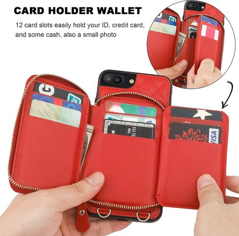 حافظة محفظة Bocasal Crossbody لهاتف iPhone 7/8 Plus، غطاء قلاب لحقيبة اليد من جلد البولي يوريثان بسحاب RFID، حافظة بمسند فوليو مع فتحات للبطاقات وحزام معصم 5.5 بوصة (أسود) in Kuwait