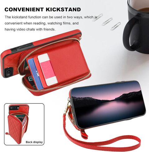 حافظة محفظة Bocasal Crossbody لهاتف iPhone 7/8 Plus، غطاء قلاب لحقيبة اليد من جلد البولي يوريثان بسحاب RFID، حافظة بمسند فوليو مع فتحات للبطاقات وحزام معصم 5.5 بوصة (أسود) in Kuwait
