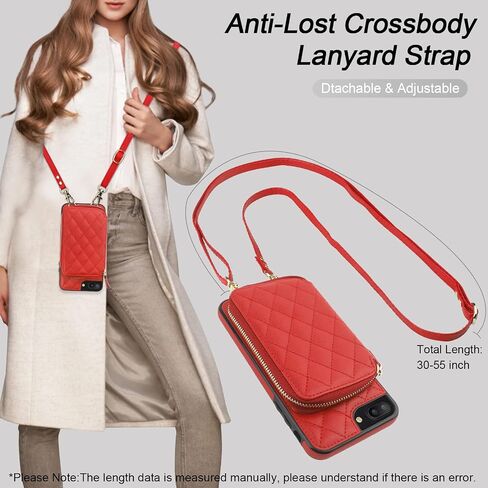حافظة محفظة Bocasal Crossbody لهاتف iPhone 7/8 Plus، غطاء قلاب لحقيبة اليد من جلد البولي يوريثان بسحاب RFID، حافظة بمسند فوليو مع فتحات للبطاقات وحزام معصم 5.5 بوصة (أسود) in Kuwait