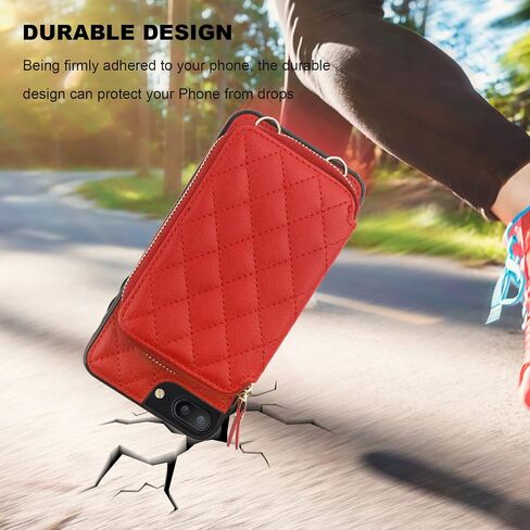 حافظة محفظة Bocasal Crossbody لهاتف iPhone 7/8 Plus، غطاء قلاب لحقيبة اليد من جلد البولي يوريثان بسحاب RFID، حافظة بمسند فوليو مع فتحات للبطاقات وحزام معصم 5.5 بوصة (أسود) in Kuwait