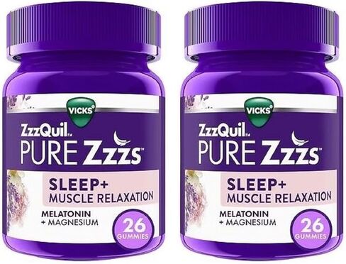 ZzzQuil Pure Zzzs Sleep+ مكملات الميلاتونين للنوم لاسترخاء العضلات، 26 قطعة (عبوة من قطعتين) in Kuwait