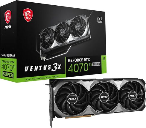 بطاقة رسومات MSI Gaming RTX 4070 TI Super 16G Ventus 3X OC (NVIDIA RTX 4070 Ti Super، 256 بت، ساعة التعزيز: 2655 ميجاهرتز، 16 جيجابايت GDRR6X 21 جيجابت في الثانية، HDMI/DP، بنية Ada Lovelace) in Saudi Arabia
