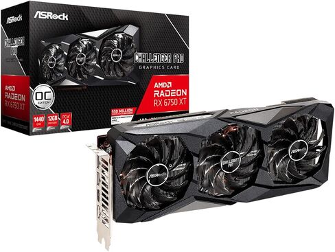 ASRock AMD Radeon RX 6750 XT Challenger Pro 12GB OC GDDR6 192 بت 0dB بطاقة رسومات التبريد الصامت 7680 x 4320 DisplayPort HDMI فيركلوكيد 18 جيجابت في الثانية in Saudi Arabia