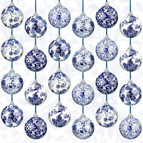 عيد الميلاد Chinoiserie الخزف الحلي 2.36 بوصة الخزف نمط كرات البلاستيك الأزرق الأبيض الحلي الديكور شنقا Chinoiserie ديكور عيد الميلاد مع شريط الحرير لشجرة عيد الميلاد (12 قطعة) in Saudi Arabia