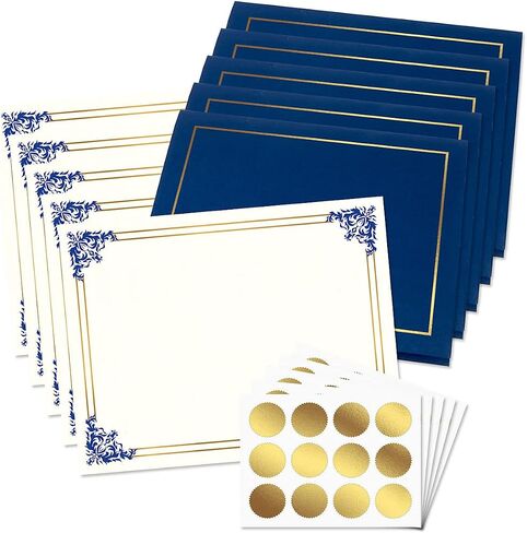 Classic Elite Award Certificate Collection - Includes 25 Certificate Papers (White/Blue), 25 Heavy Linen Folders (Blue/Silver), 25 Silver Foil Seals, Laser & Inkjet Printer Compatible in Saudi Arabia