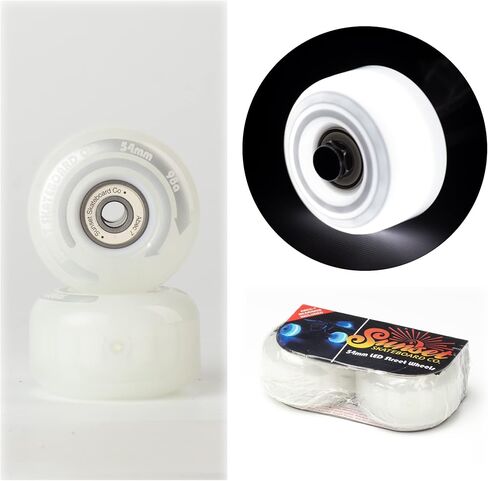 54mm LED Light-Up Street Wheels (2-Pack) with ABEC-7 Carbon Steel Bearings for Glow-in-The-Dark, All Ages & Skill Levels Skating Fun with No Batteries Required (White) in Kuwait