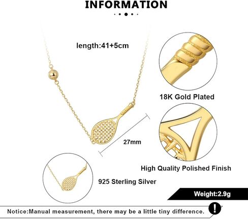 قلادة مضرب تنس وكرة من Lovematch - قلادة مضرب تنس من الذهب عيار 18 قيراط للنساء | هدية لها، هدية لأعياد الميلاد، وعيد الحب، والذكرى السنوية للزفاف، وهدايا عيد الميلاد لمحبي التنس in Kuwait