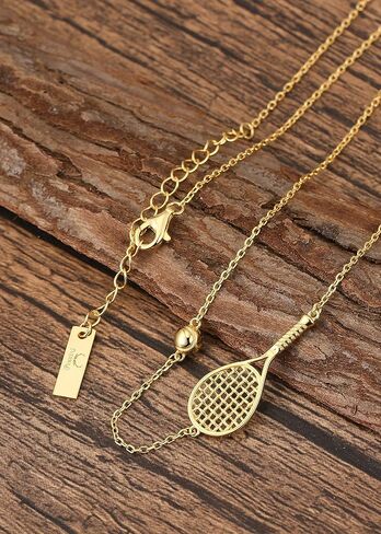 قلادة مضرب تنس وكرة من Lovematch - قلادة مضرب تنس من الذهب عيار 18 قيراط للنساء | هدية لها، هدية لأعياد الميلاد، وعيد الحب، والذكرى السنوية للزفاف، وهدايا عيد الميلاد لمحبي التنس in Kuwait