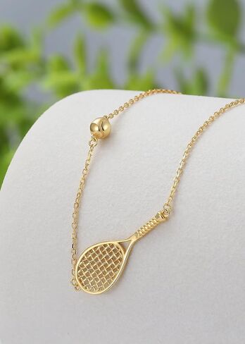 قلادة مضرب تنس وكرة من Lovematch - قلادة مضرب تنس من الذهب عيار 18 قيراط للنساء | هدية لها، هدية لأعياد الميلاد، وعيد الحب، والذكرى السنوية للزفاف، وهدايا عيد الميلاد لمحبي التنس in Kuwait