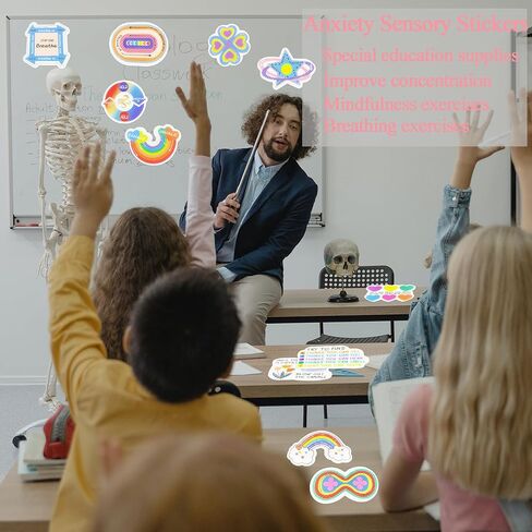 ملصقات حسية لاصقة مهدئة للقلق مع أنماط مختلفة، شرائط تنفس قابلة لإعادة الاستخدام للبالغين والأطفال، ملصقات كمبيوتر محمول في الفصل الدراسي (12 قطعة) (نمط ماسي) in Kuwait