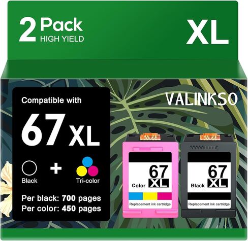 مجموعة خرطوشة حبر معاد تصنيعها بديلة لحبر HP 67XL تعمل مع DeskJet 2700 2752 2755 4155 Envy 6000 6055e 6055 Envy Pro 6400 6455 6455e 6475 6452 (1 أسود، 1 ثلاثي الألوان) in Kuwait