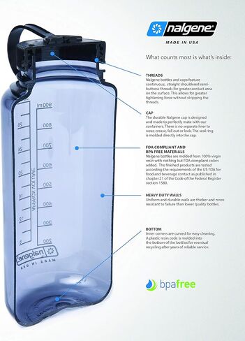 Nalgene Sustain Tritan BPA-Free Water Bottle Made with Material Derived from 50% Plastic Waste, 32 OZ, Wide Mouth in Kuwait