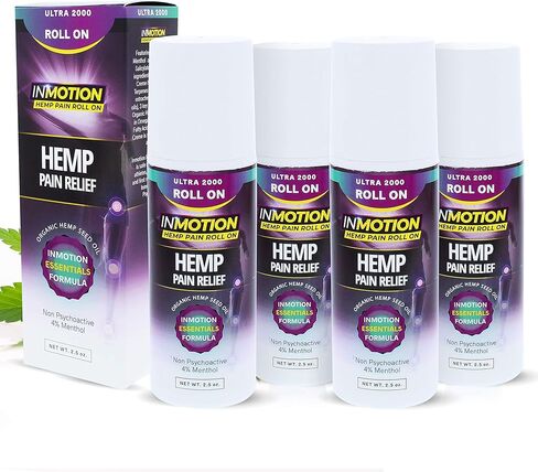 Roll On for Pain - 4 Pack Premium Ultra Strength Fast Acting, Long Lasting, Odorless Hemp Oil Roll On Pain Reliever for Joint, Muscle, & Back (4) in Saudi Arabia