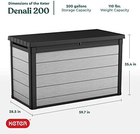 Keter Denali 30 Gallon Resin Deck Box for Patio Furniture, Pool Accessories, and Storage for Outdoor Toys, Grey/Black in Saudi Arabia