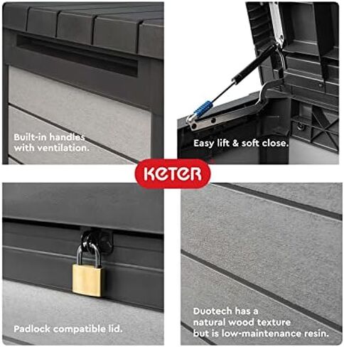 Keter Denali 30 Gallon Resin Deck Box for Patio Furniture, Pool Accessories, and Storage for Outdoor Toys, Grey/Black in Saudi Arabia